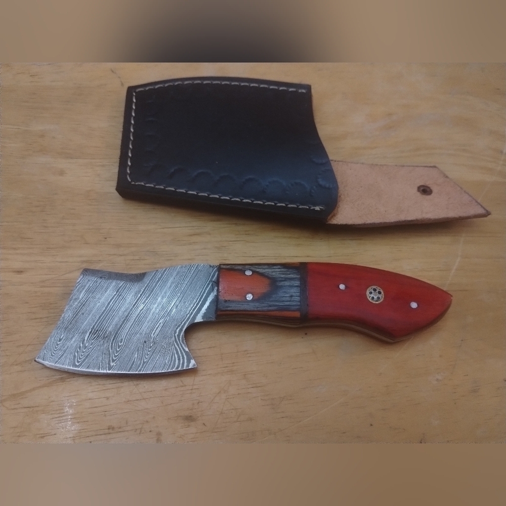 New Damascus steel blade men's hunting knife with sheath red mini hand axe